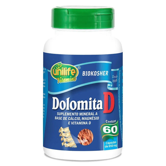 Dolomita (Vitamina D) Unilife - Frasco com 60 Cápsulas de 950mg - Mundo dos Óleos