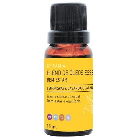 Blend Laranja, Lemongrass (capim limão) e Lavanda - Bem Estar - By Samia - Frasco com 15ml - Mundo dos Óleos