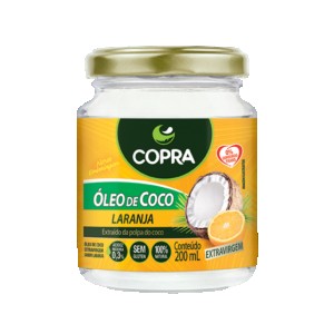 Óleo de Coco Extra Virgem Sabor Laranja - Copra - Frasco com 200ml - Mundo dos Óleos