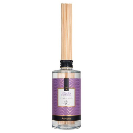 Refil Difusor de Varetas - Lavanda Francesa - Via Aroma - Frasco com 250ml - Mundo dos Óleos